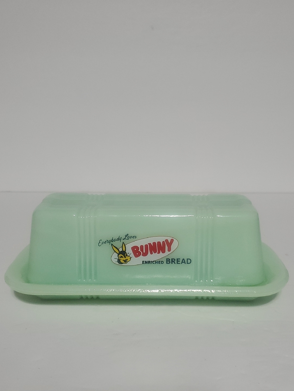 Jadeite Green Bunny Bread Butter Dish